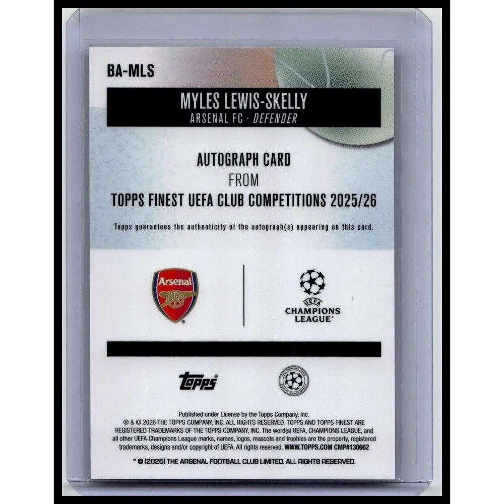 2025-26 TOPPS FINEST UEFA MYLES LEWIS-SKELLY REFRACTOR AUTO Blue /150 arsenal